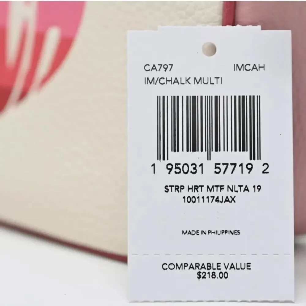 Coach White/Pink Heart Logo Wristlet